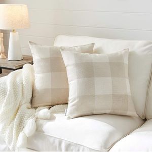2pc Farmhouse Pillow Covers Beige Check 18” X 18” Meekio. New without tags.